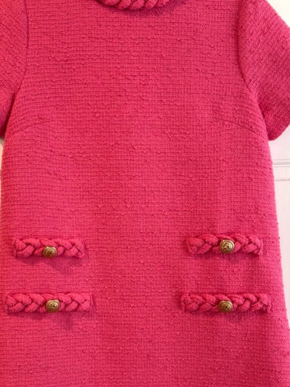 Tuckernuck Pink Tweed Shift Dress – Size Small – Gold Buttons – EUC - Picture 2 of 2